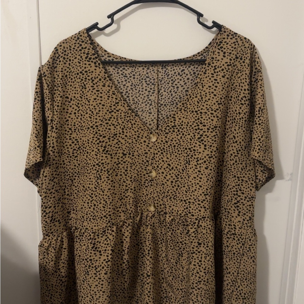 SHEIN Tan and Black Spotted Blouse